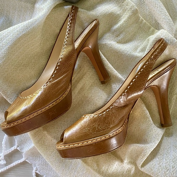 Prada slingback open toe pumps SIZE 8 WOMENS leather vintage style AMAZING FIND! - Picture 2 of 9